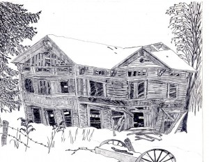 H.F. Handrick Home by Courtland Birchard circa 1970s (drawing in pencil)